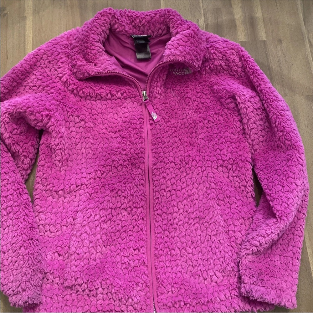 The North Face Girl’s M Fuscia high pile fuzzy fleece zip jacket